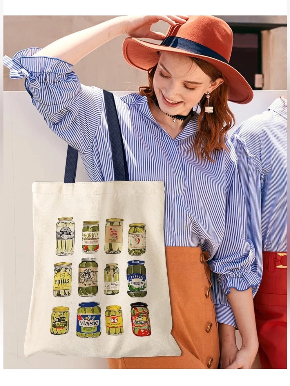 Aesthetic Canvas Tote Bag with Inner Pocket for Women, Cloth Canned Pickle - Picture 7 of 7